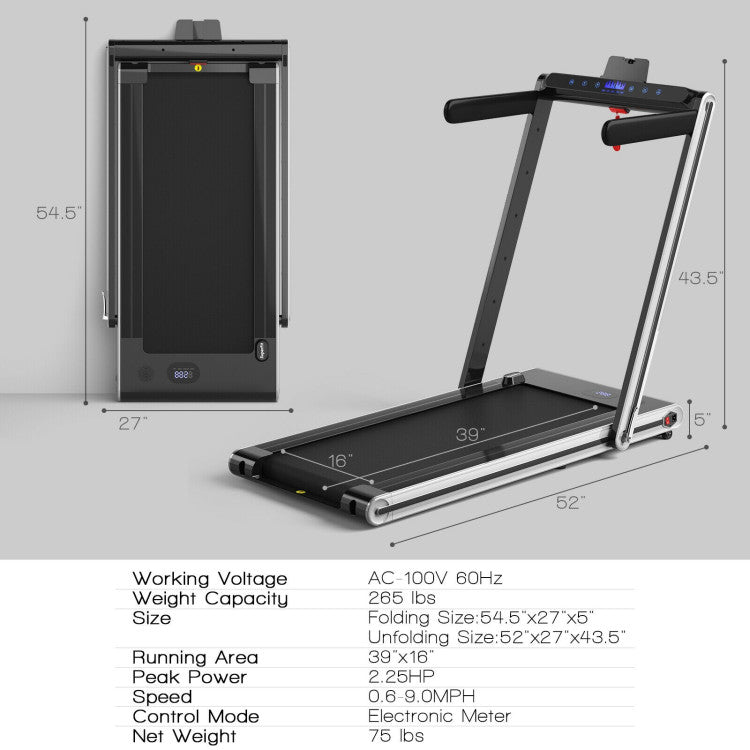 2-in-1 Folding Walking Pad Treadmill with Dual LED Display
