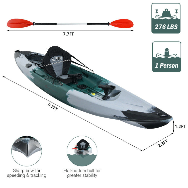 Sit-on-Top Fishing Kayak Boat With Fishing Rod Holders and Paddle