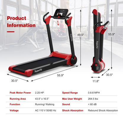 2.25 HP Electric Motorized Folding Treadmill with LED Display