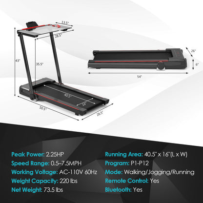 3-in-1 Folding Treadmill with Large Desk and LCD Display