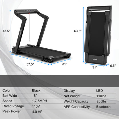 4.0 HP Foldable Electric Treadmill with LED Touch Screen and APP Connection